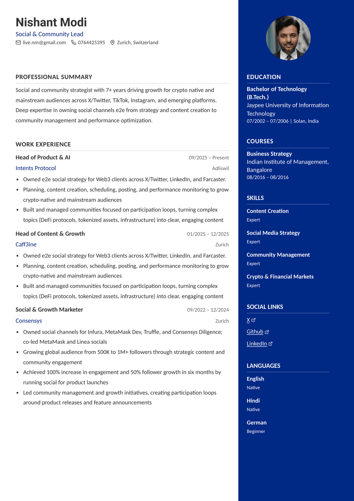 Amritsar resume template