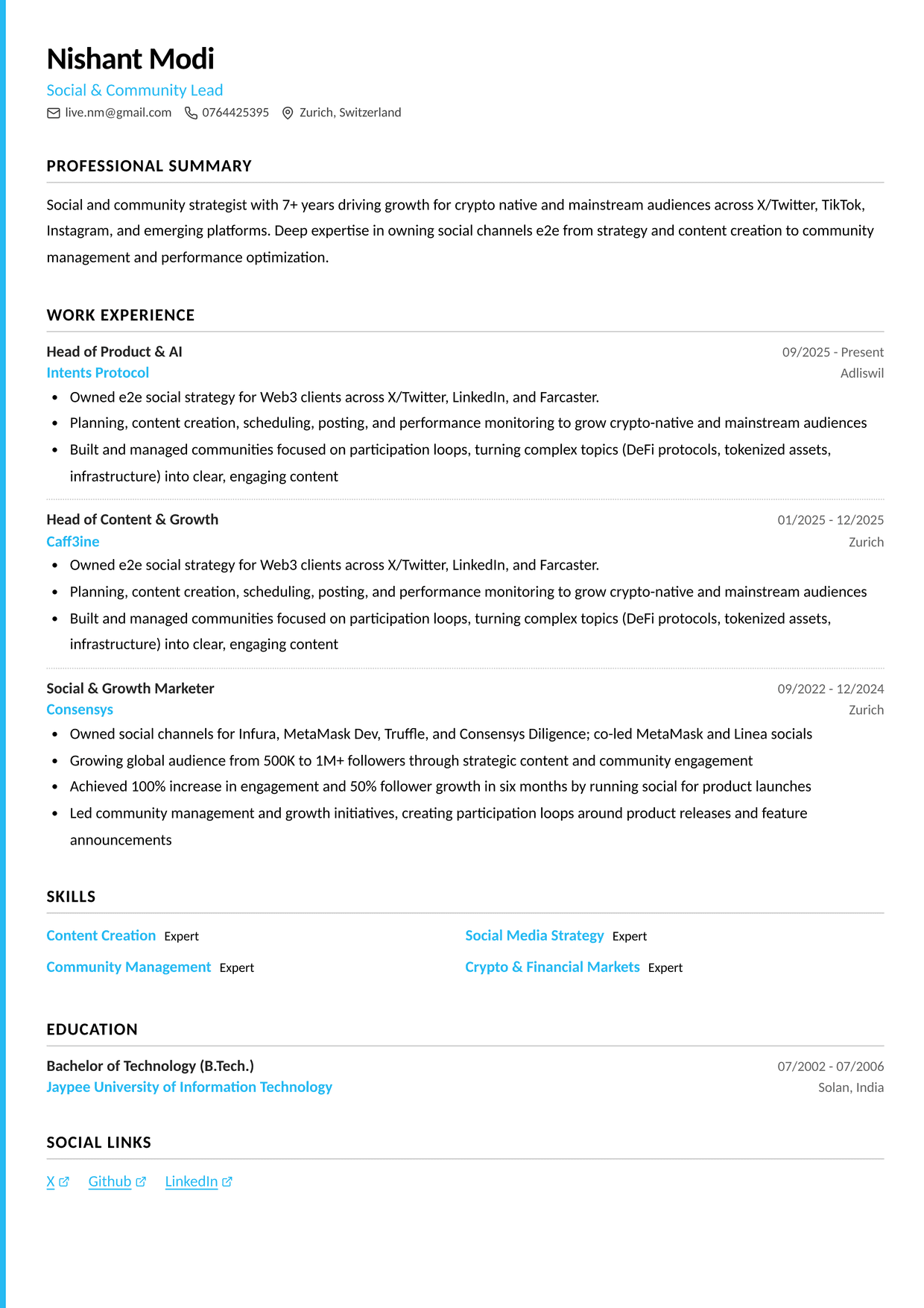 Bangalore resume template