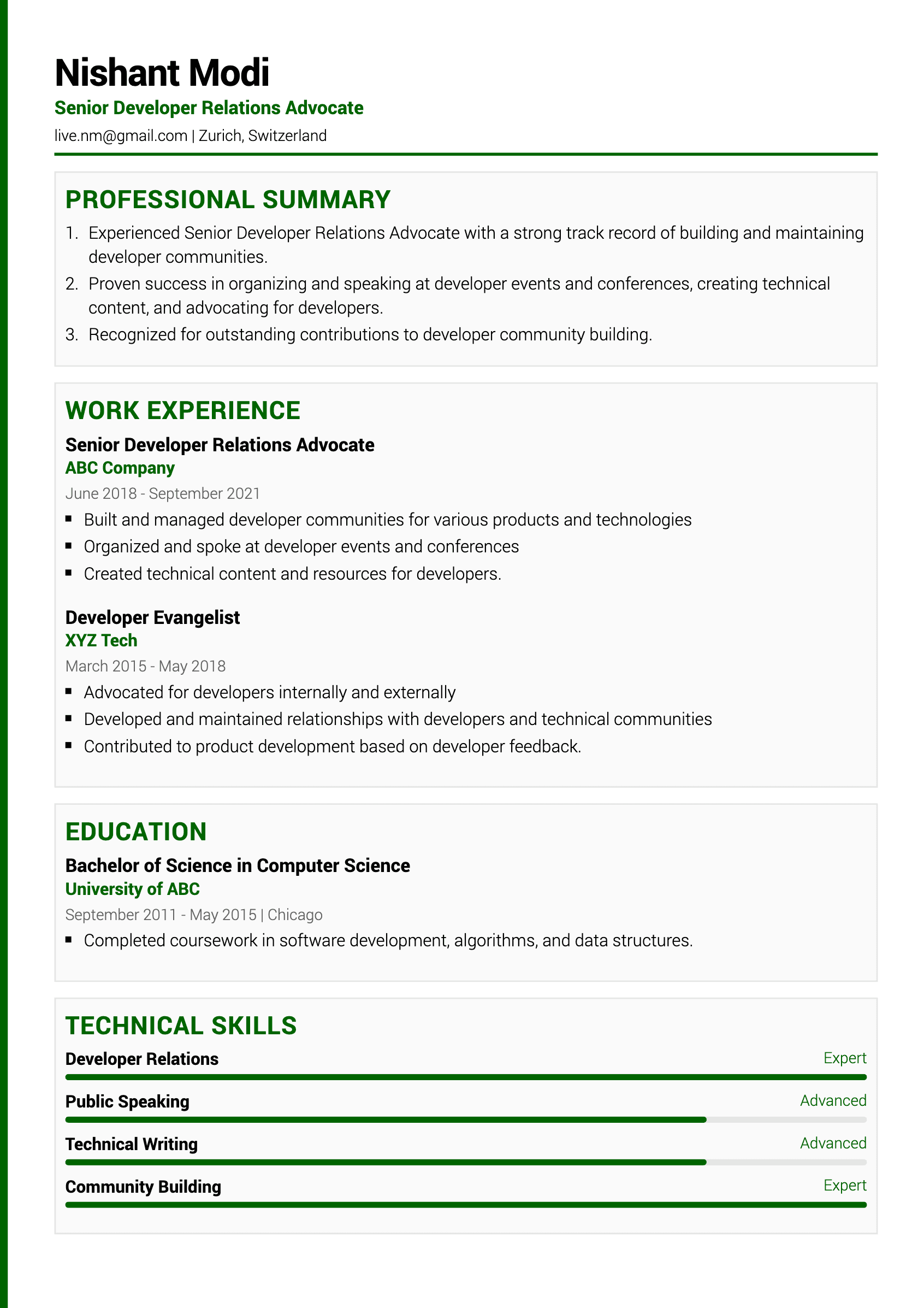 Bangalore resume template