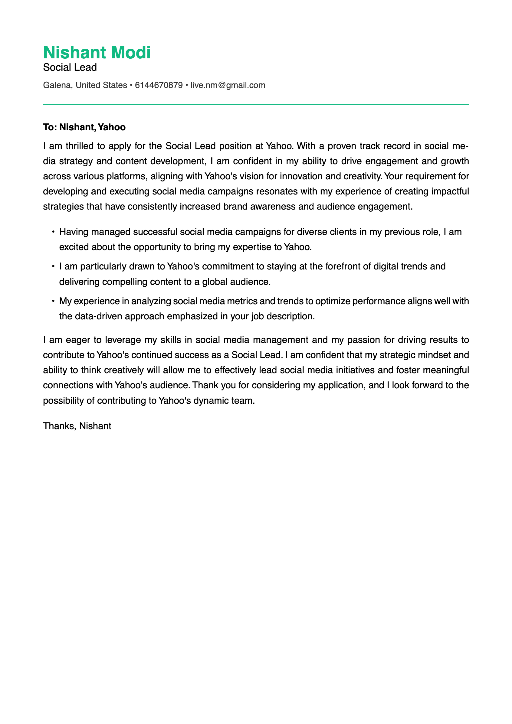 Cover Letter template 3