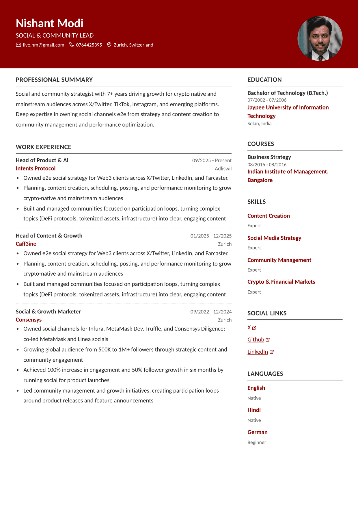Milan resume template