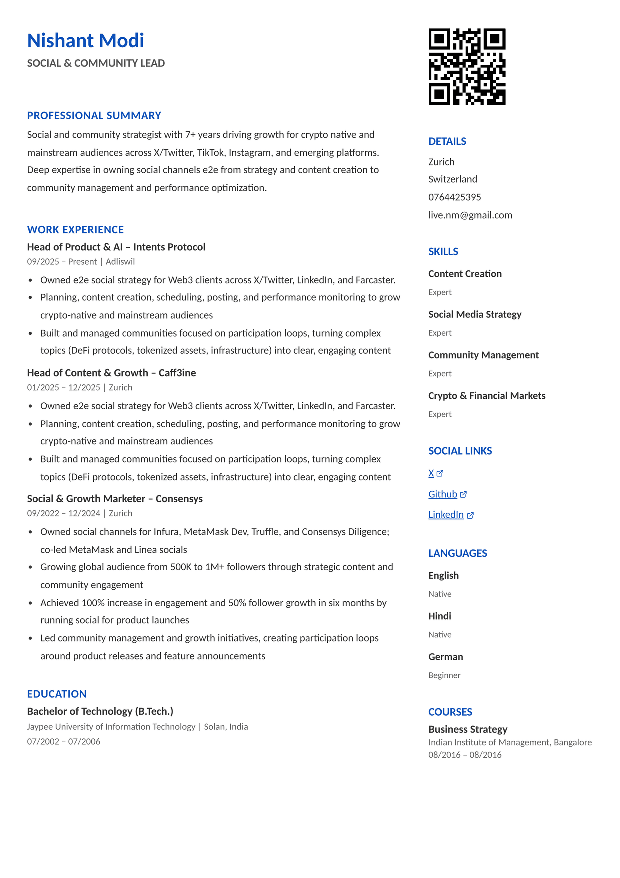 Zurich resume template
