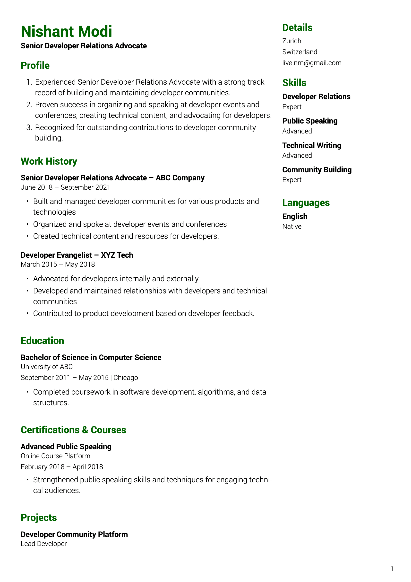 Zurich resume template